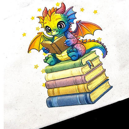Book Dragon Canvas Totes - multiple options! Black bottom or color tote