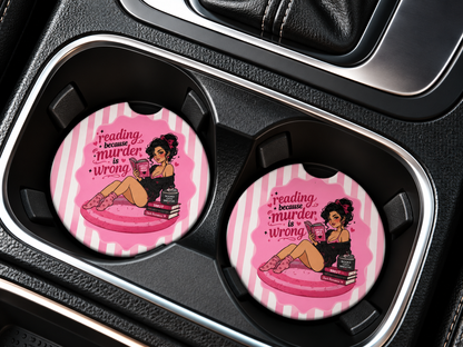 Bookish Ceramic Car Coasters – Set of 2 | Cute Car Cup Holder Accessories