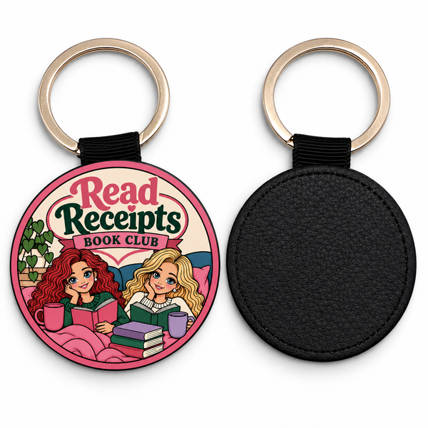 Read Receipts Book Club Keychain – Round Leather-Back Bookish Keychain with Gold Ring
