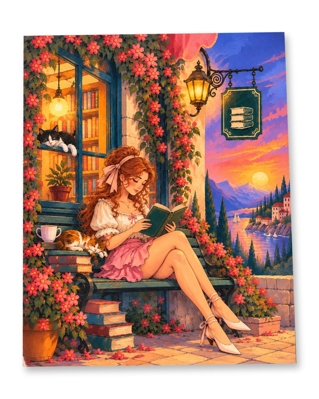 Reader in Tuscany 8x10 matte paper art print on white background