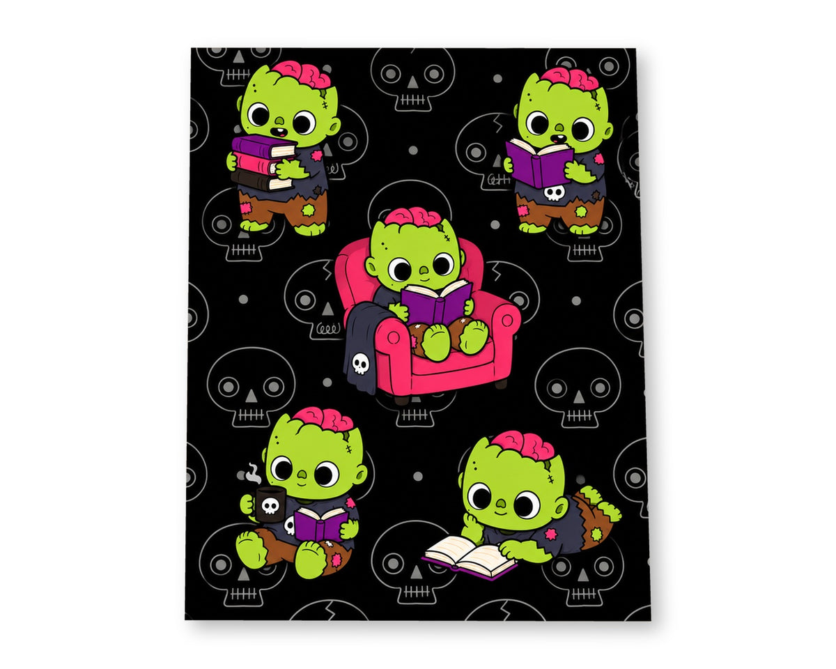 Reading Zombie 8x10 matte paper art print on white background