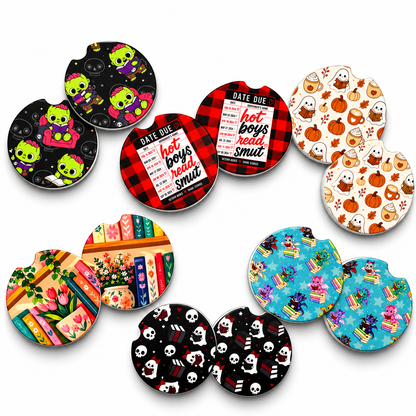 Bookish Ceramic Car Coasters – Set of 2 | Cute Car Cup Holder Accessories