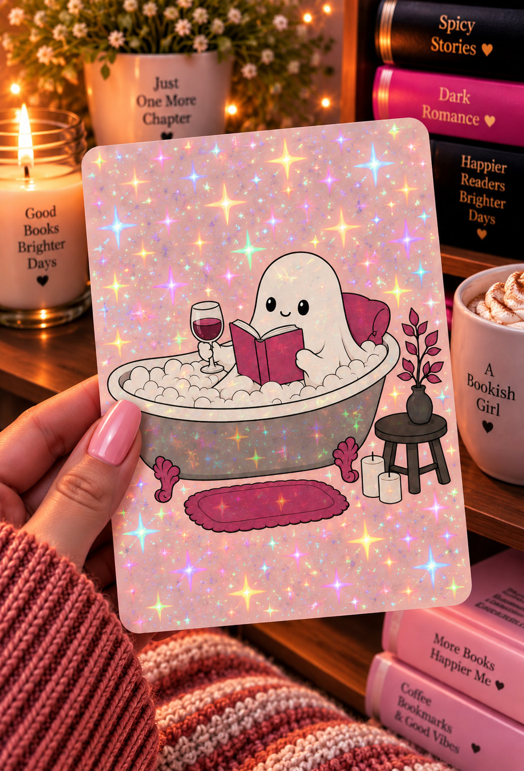 Basic 11th gen (2022) and Basic 12th gen (2024) Kindle Insert – Original Bookish Art by Wendy Owens | E-Reader Clear Case Insert | Matte or Holographic Stars