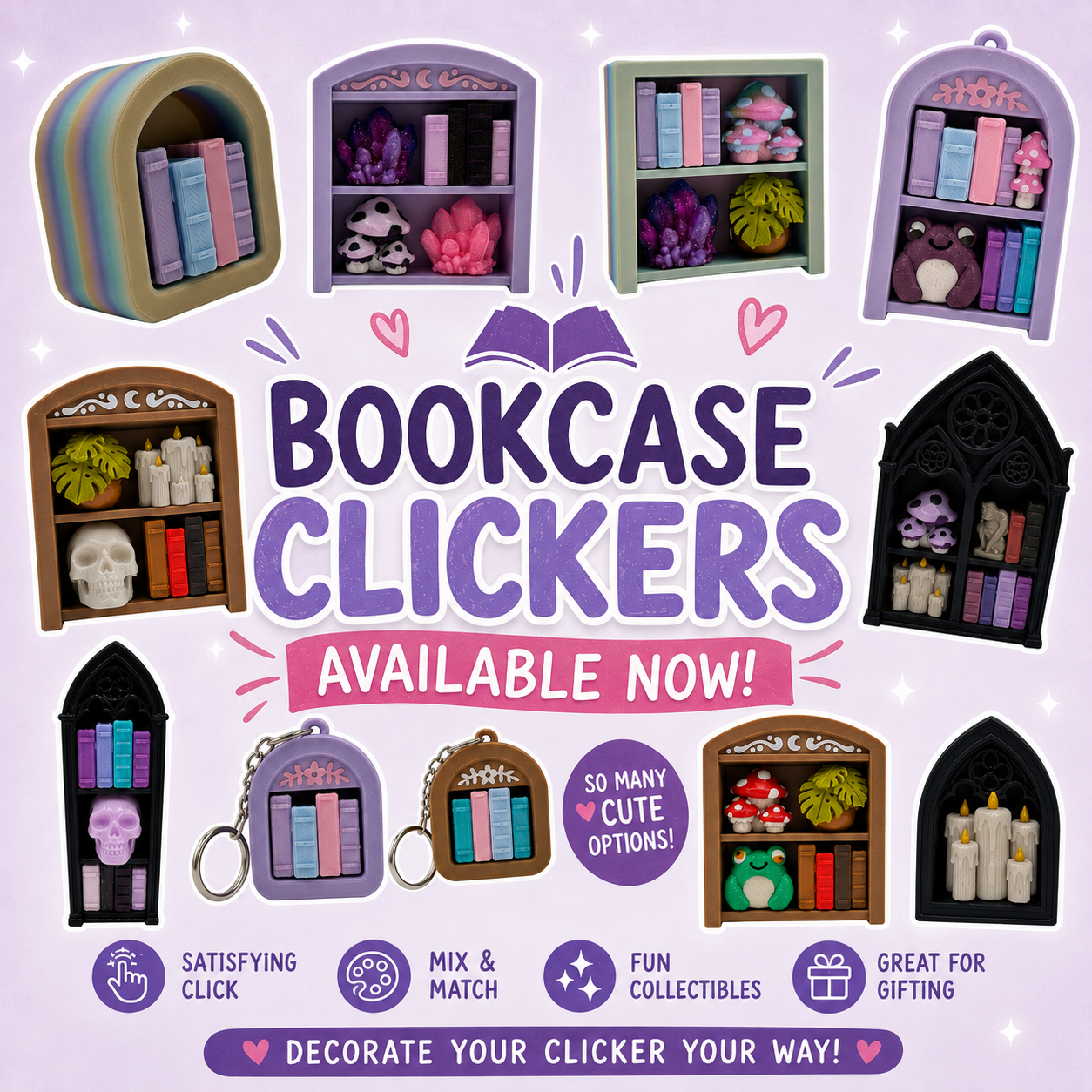 Traditional Bookcase Clicker — Mini 3D Printed Fidget Bookshelf