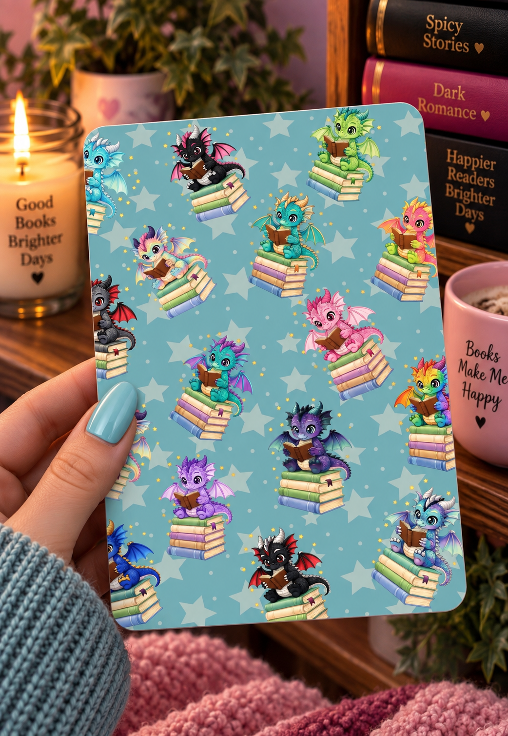 Basic 11th gen (2022) and Basic 12th gen (2024) Kindle Insert – Original Bookish Art by Wendy Owens | E-Reader Clear Case Insert | Matte or Holographic Stars