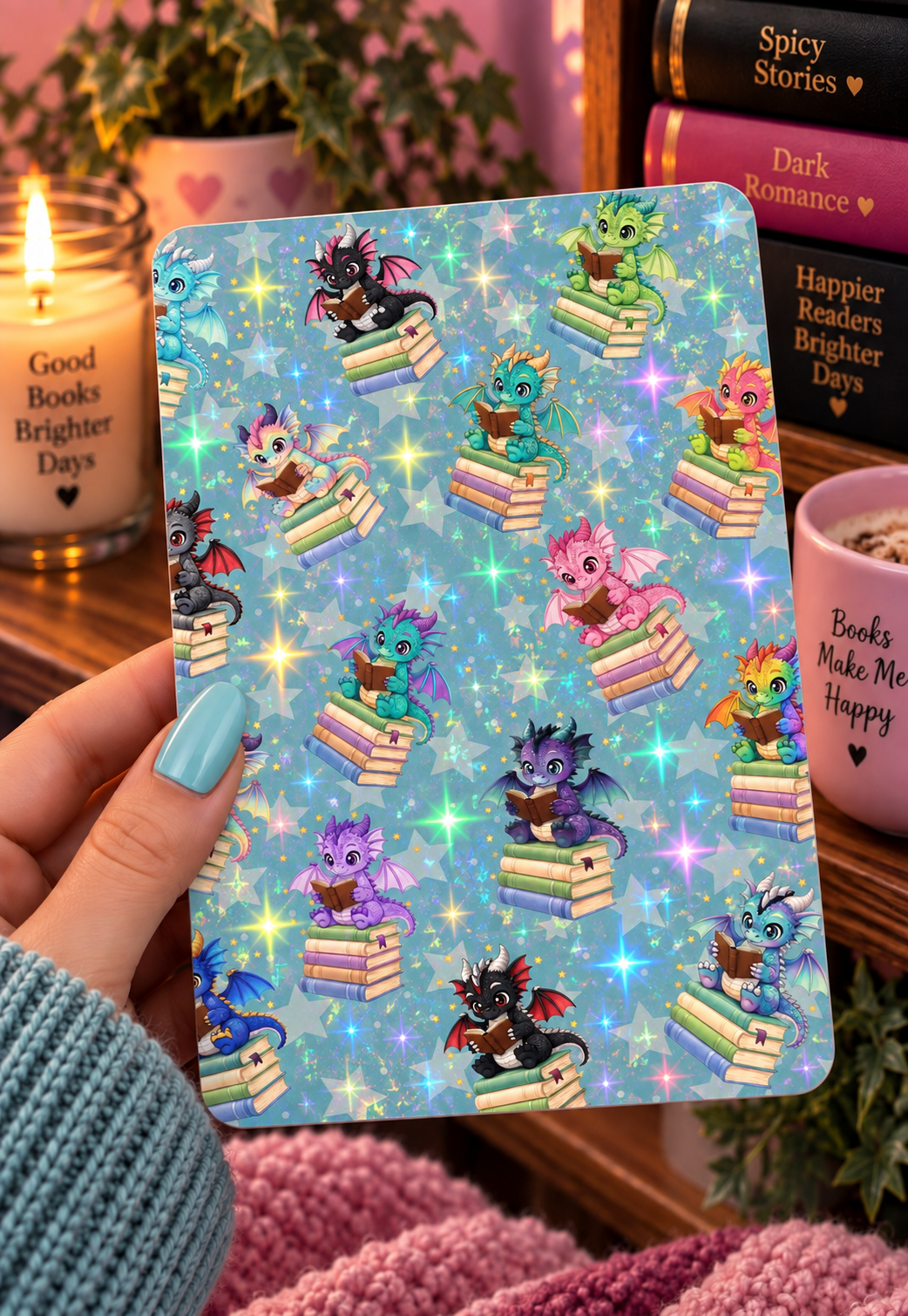 Basic 11th gen (2022) and Basic 12th gen (2024) Kindle Insert – Original Bookish Art by Wendy Owens | E-Reader Clear Case Insert | Matte or Holographic Stars