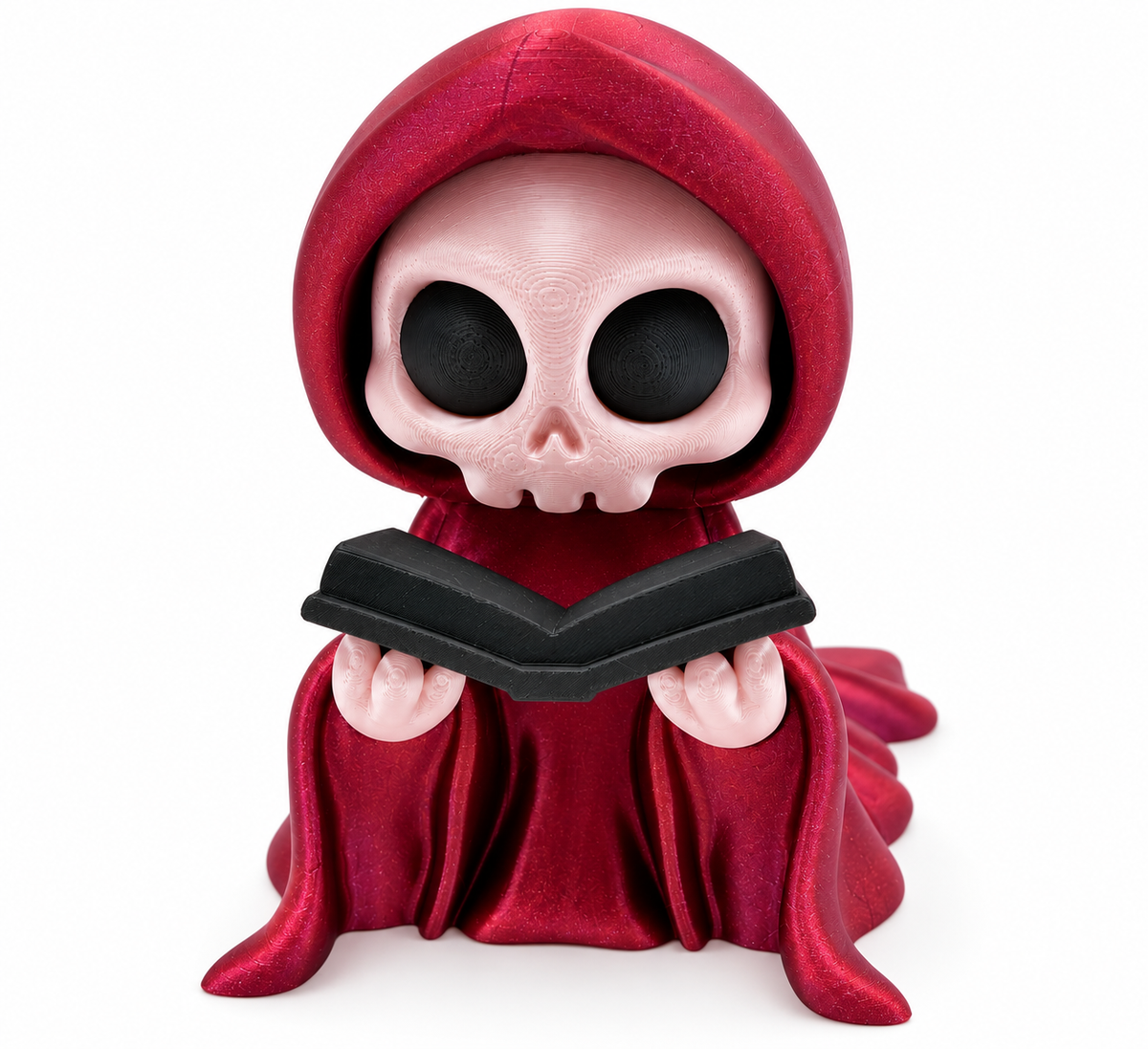 Giant Reading Reaper in Blood Oath Grim – red robe, pale skull and black book