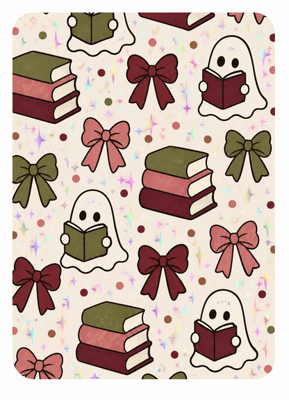 Ghost Pattern Kindle Insert – Original Bookish Art by Wendy Owens | E-Reader Clear Case Insert | Matte or Holographic Stars