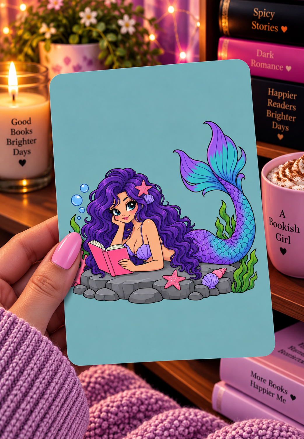 Basic 11th gen (2022) and Basic 12th gen (2024) Kindle Insert – Original Bookish Art by Wendy Owens | E-Reader Clear Case Insert | Matte or Holographic Stars