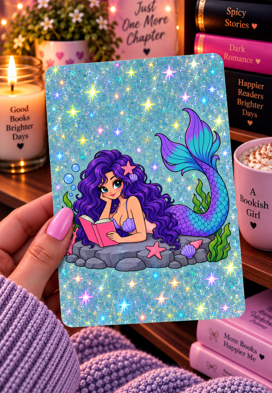 Basic 11th gen (2022) and Basic 12th gen (2024) Kindle Insert – Original Bookish Art by Wendy Owens | E-Reader Clear Case Insert | Matte or Holographic Stars