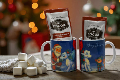 Set of two Emberly 12 oz mugs with hot chocolate packets