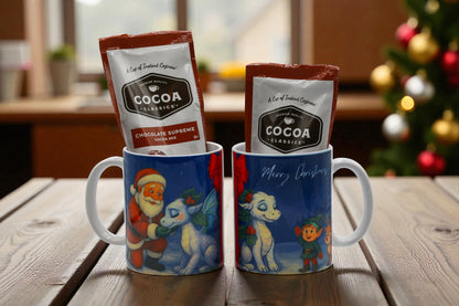 Set of two Emberly 12 oz mugs with hot chocolate packets