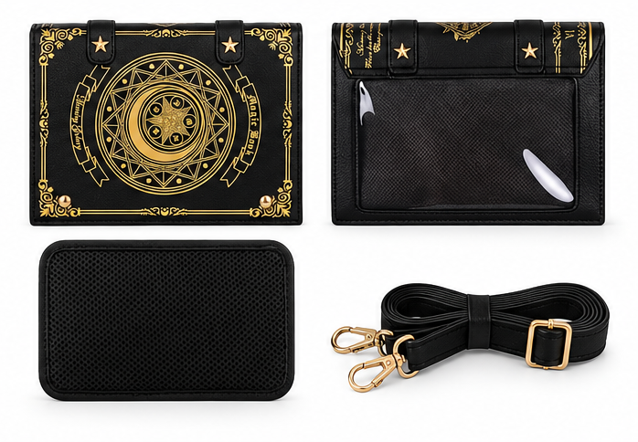 Magic Book Crossbody Purse with Pin Display Window – Gothic Fantasy Handbag
