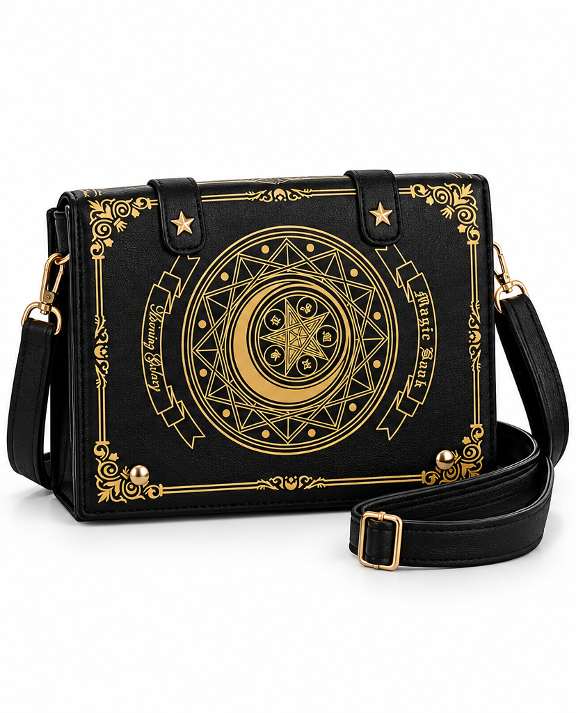 Magic Book Crossbody Purse with Pin Display Window – Gothic Fantasy Handbag