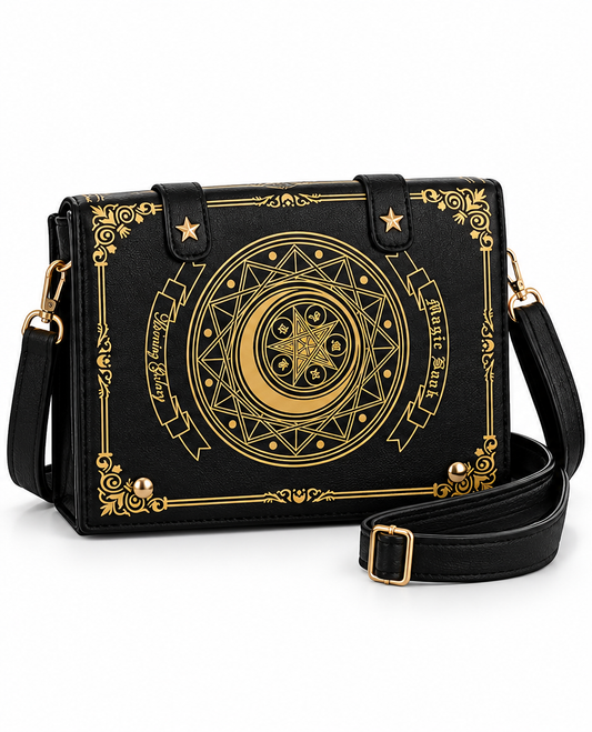 Magic Book Crossbody Purse with Pin Display Window – Gothic Fantasy Handbag