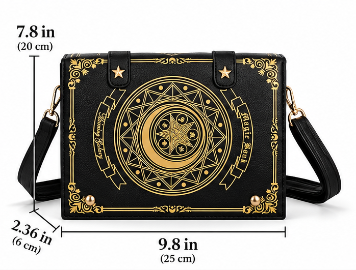 Magic Book Crossbody Purse with Pin Display Window – Gothic Fantasy Handbag