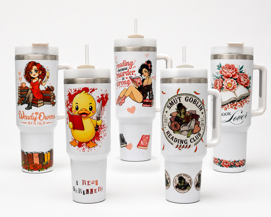 40oz Sublimated Tumbler | Bookish Stainless Steel Cup with Handle